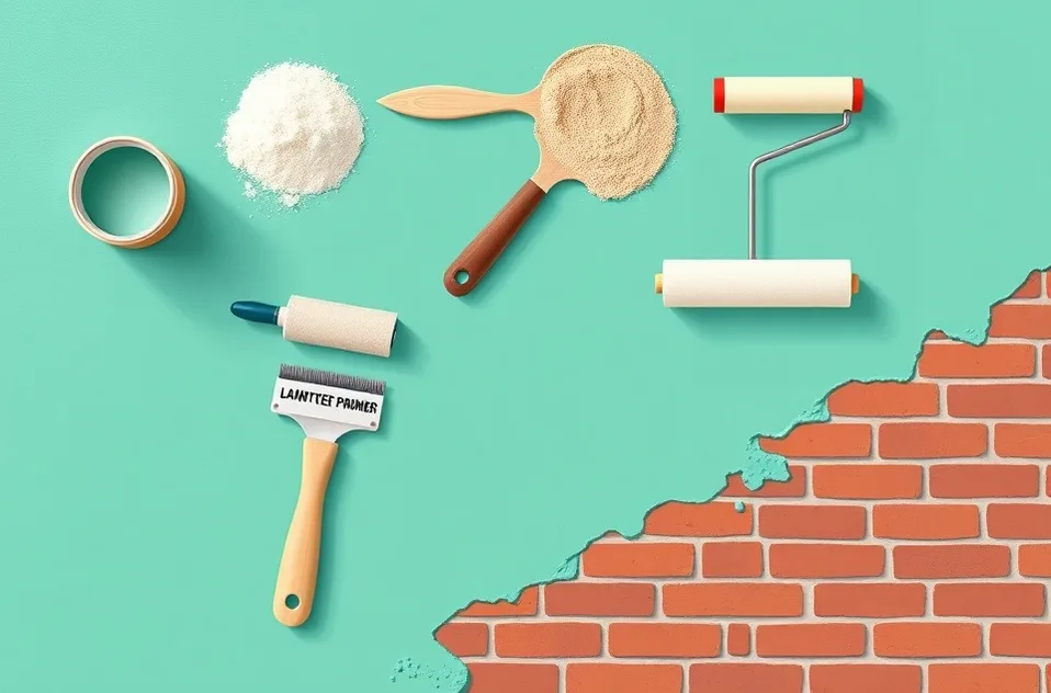 Outils de peinture disposés dans l'ordre des étapes du chantier