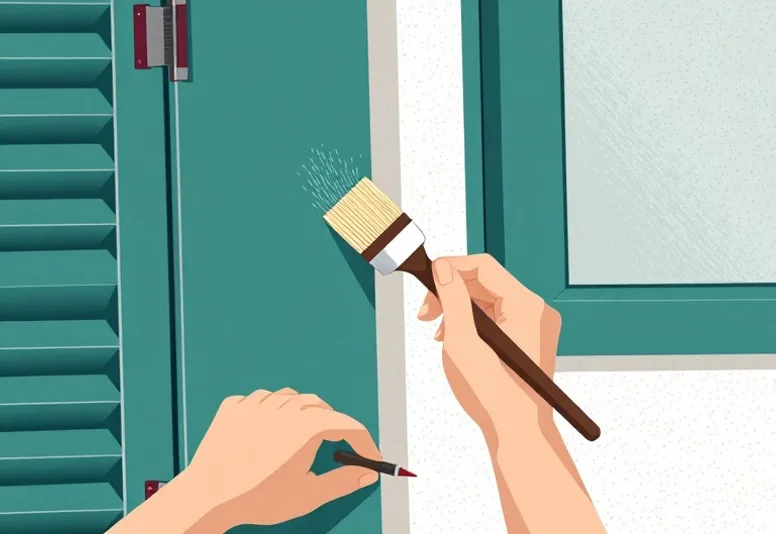 Mise en peinture au pinceau de volets et d'encadrements en bois