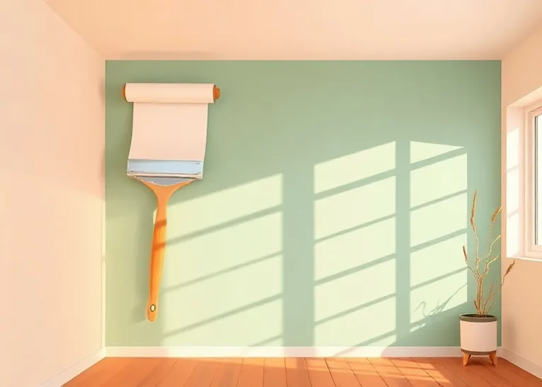 Pose de papier peint, rouleau et brosse à maroufler